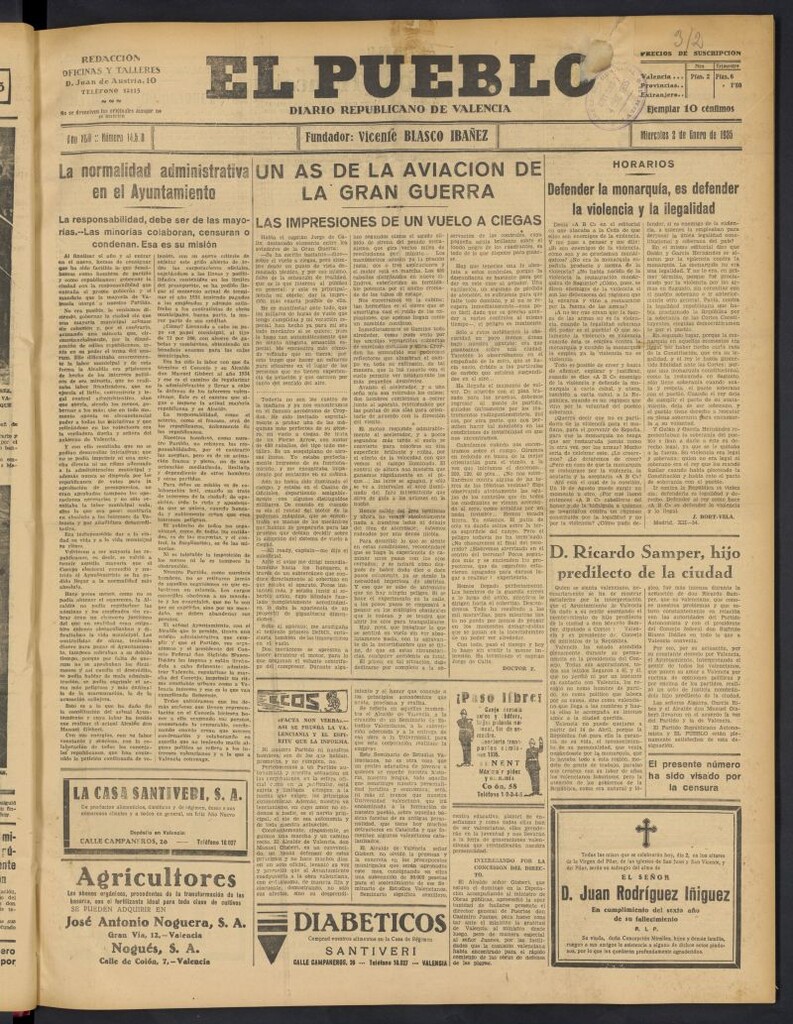 Miniatura de El Pueblo : Diario republicano de Valencia del 2 de enero de 1935, nº 14.568