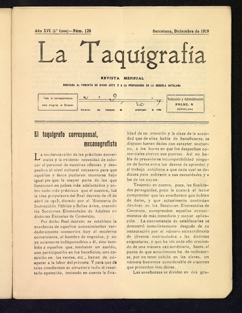 Miniatura de La Taquigrafía. Diciembre de 1919, nº 120