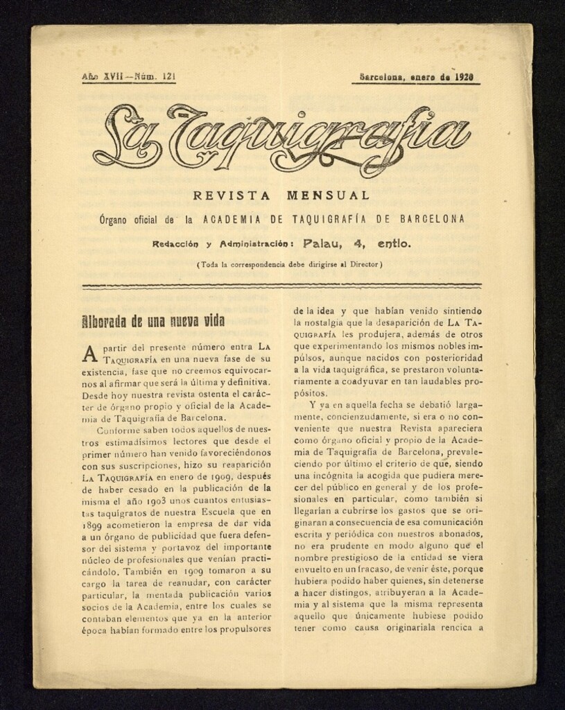 Miniatura de La Taquigrafía. Enero de 1920, nº 121