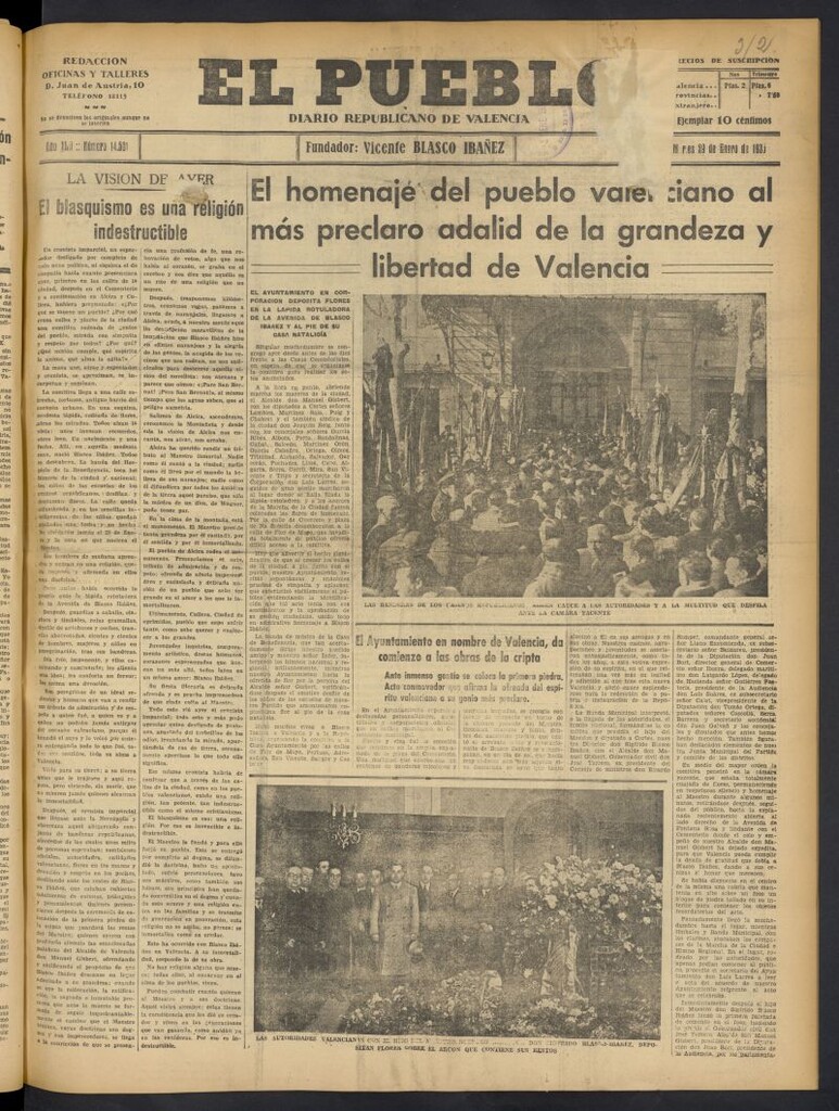 Miniatura de El Pueblo : Diario republicano de Valencia del 29 de enero de 1935, nº 14.591