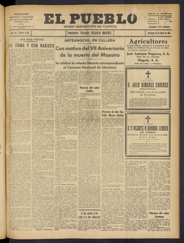 Miniatura de El Pueblo : Diario republicano de Valencia del 30 de enero de 1935, nº 14.592
