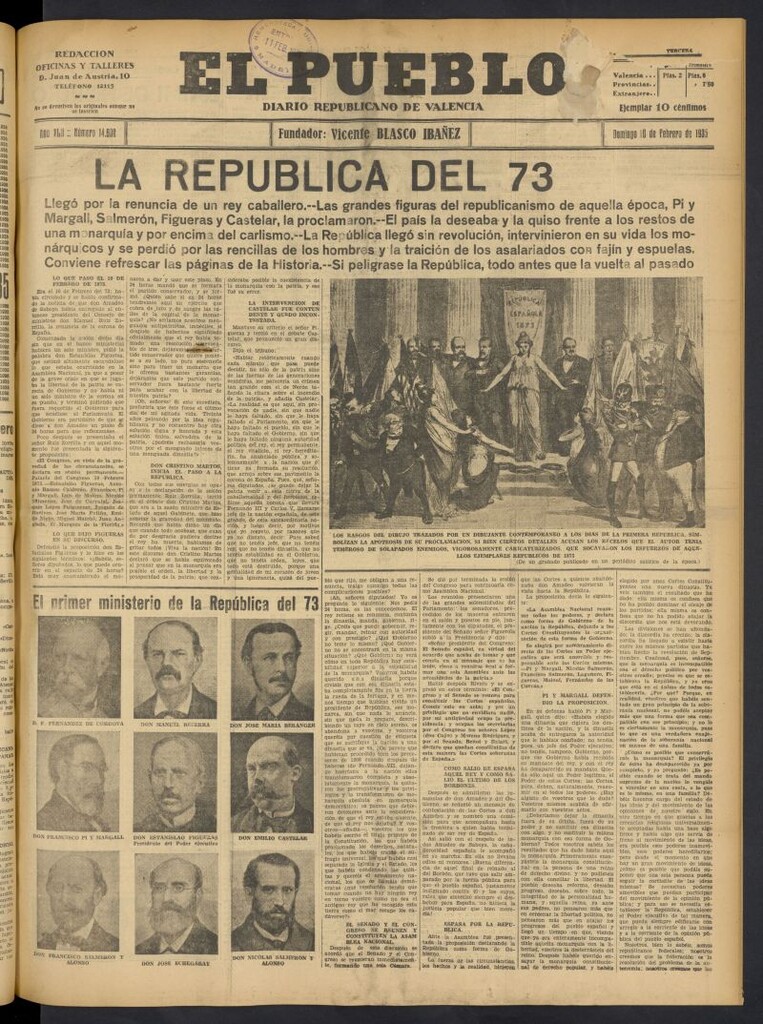 Miniatura de El Pueblo : Diario republicano de Valencia del 10 de febrero de 1935, nº 14.602