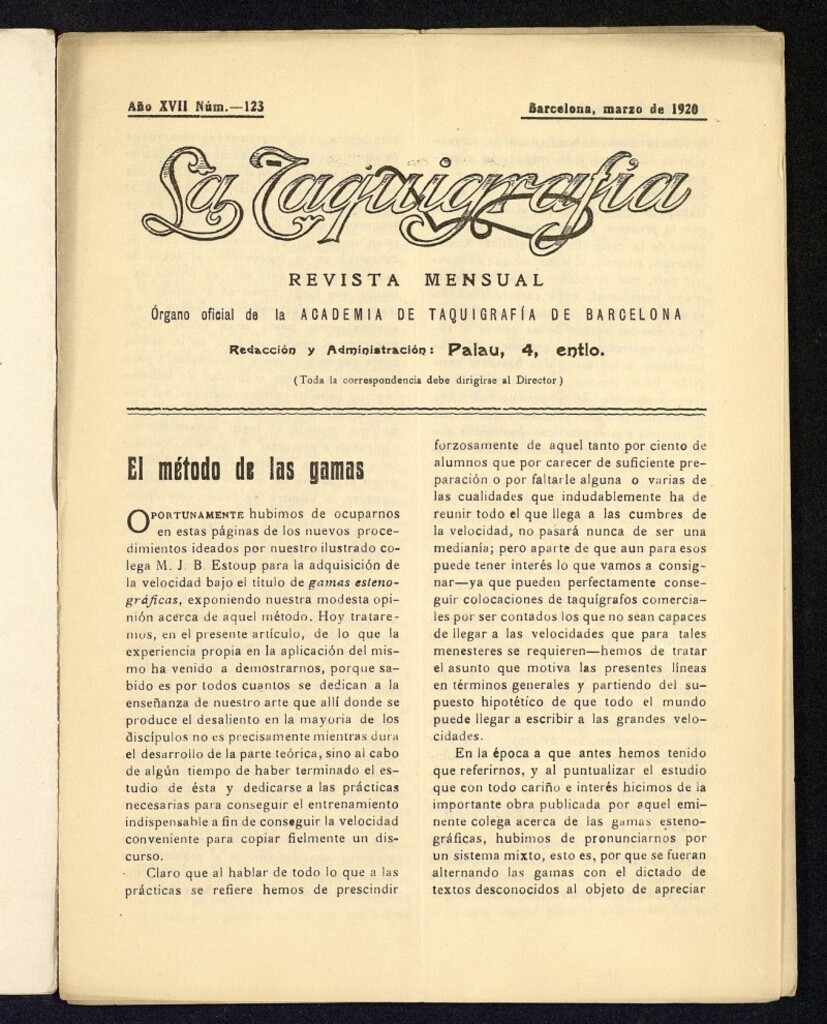 Miniatura de La Taquigrafía. Marzo de 1920, nº 123