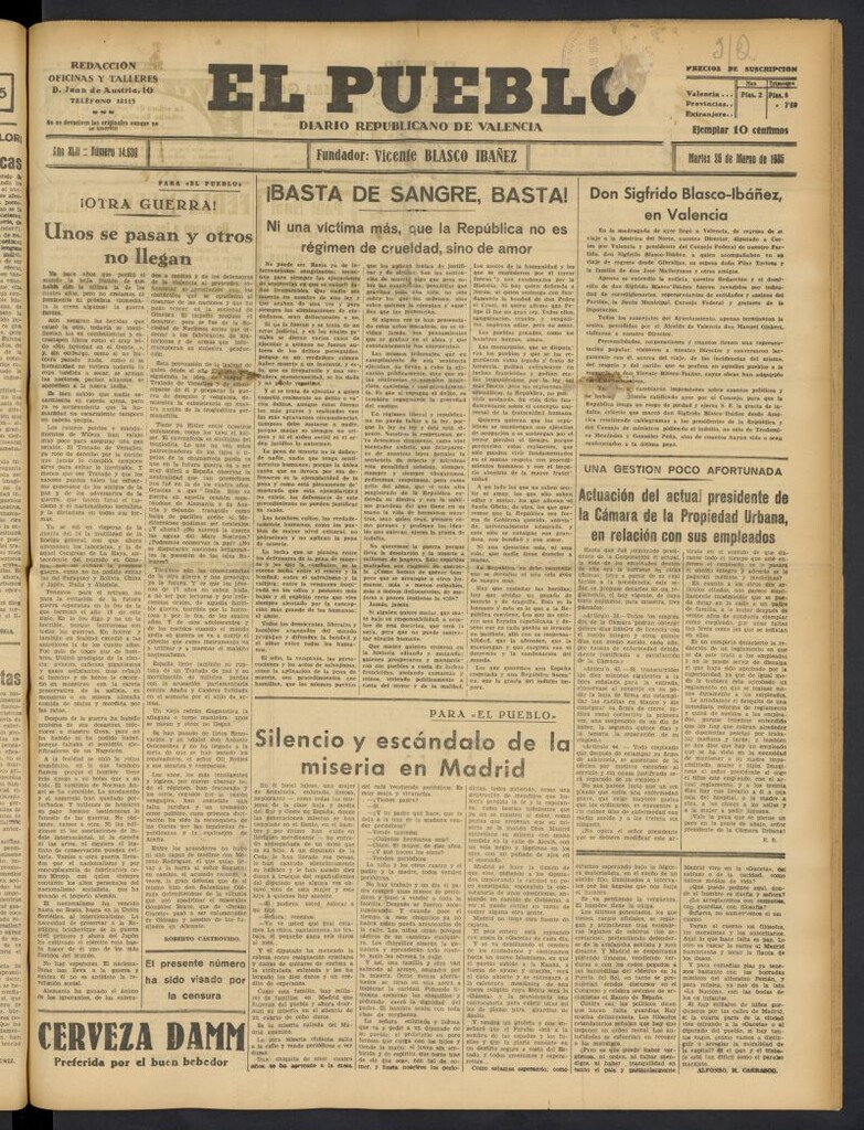 Miniatura de El Pueblo : Diario republicano de Valencia del 26 de marzo de 1935, nº 14.639