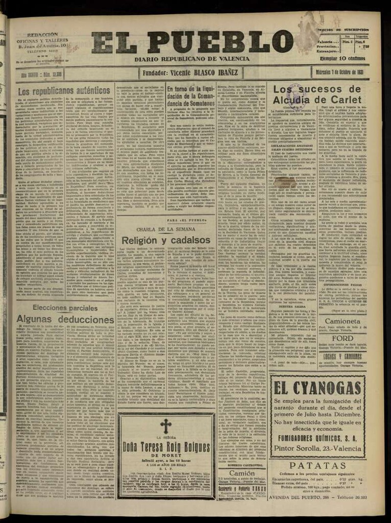 Miniatura de El Pueblo : Diario republicano de Valencia del 7 de octubre de 1931, nº 13.306