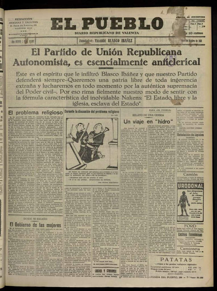 Miniatura de El Pueblo : Diario republicano de Valencia del 8 de octubre de 1931, nº 13.307