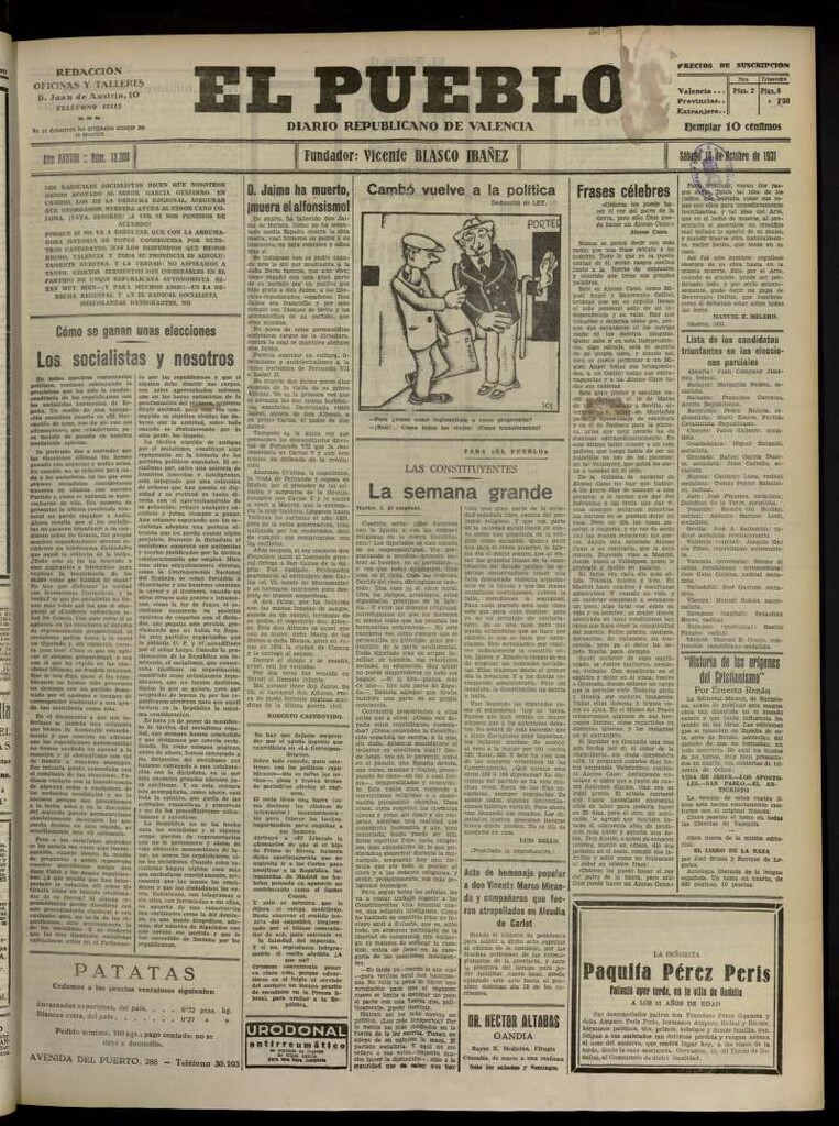 Miniatura de El Pueblo : Diario republicano de Valencia del 10 de octubre de 1931, nº 13.309