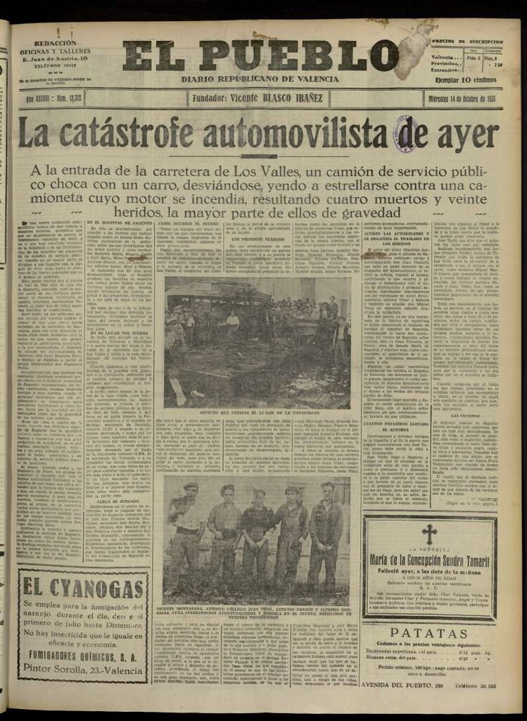Miniatura de El Pueblo : Diario republicano de Valencia del 14 de octubre de 1931, nº 13.312