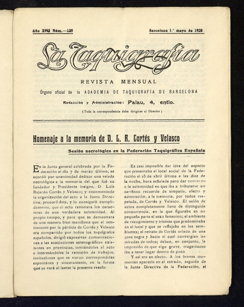 Miniatura de La Taquigrafía. Mayo de 1920, nº 125