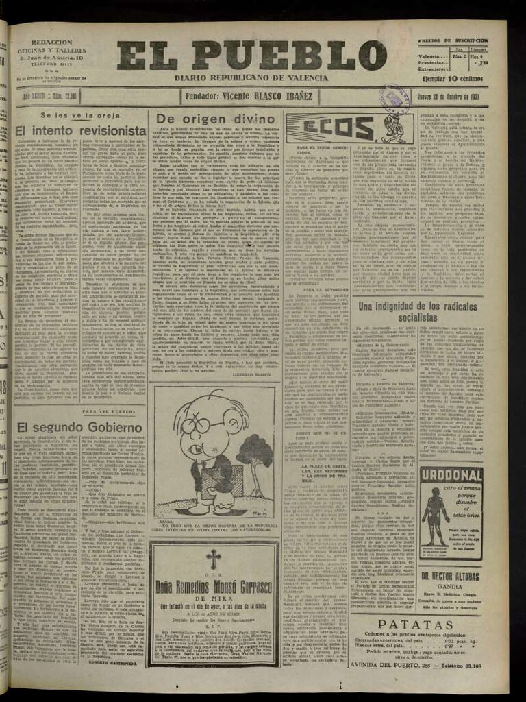 Miniatura de El Pueblo : Diario republicano de Valencia del 22 de octubre de 1931, nº 13.581