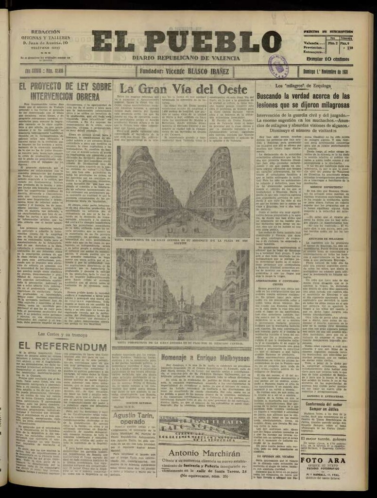 Miniatura de El Pueblo : Diario republicano de Valencia del 1 de noviembre de 1931, nº 13.590