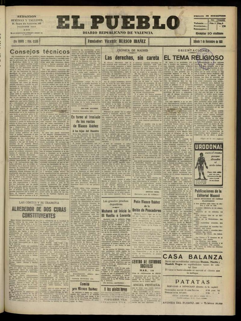 Miniatura de El Pueblo : Diario republicano de Valencia del 7 de noviembre de 1931, nº 13.595