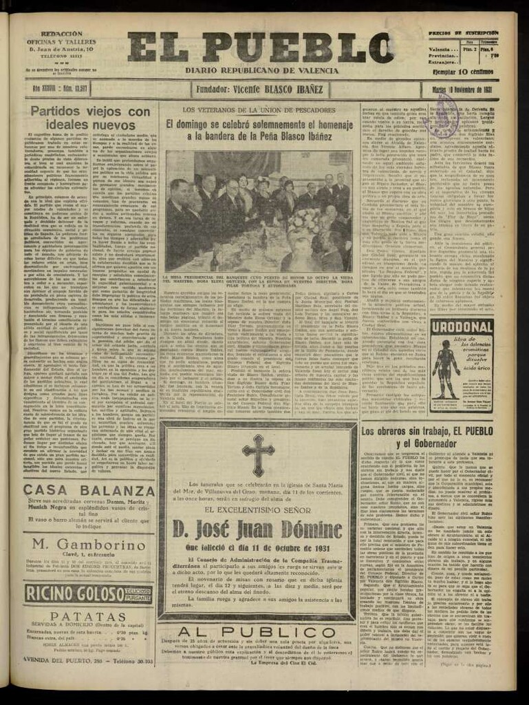 Miniatura de El Pueblo : Diario republicano de Valencia del 10 de noviembre de 1931, nº 13.597