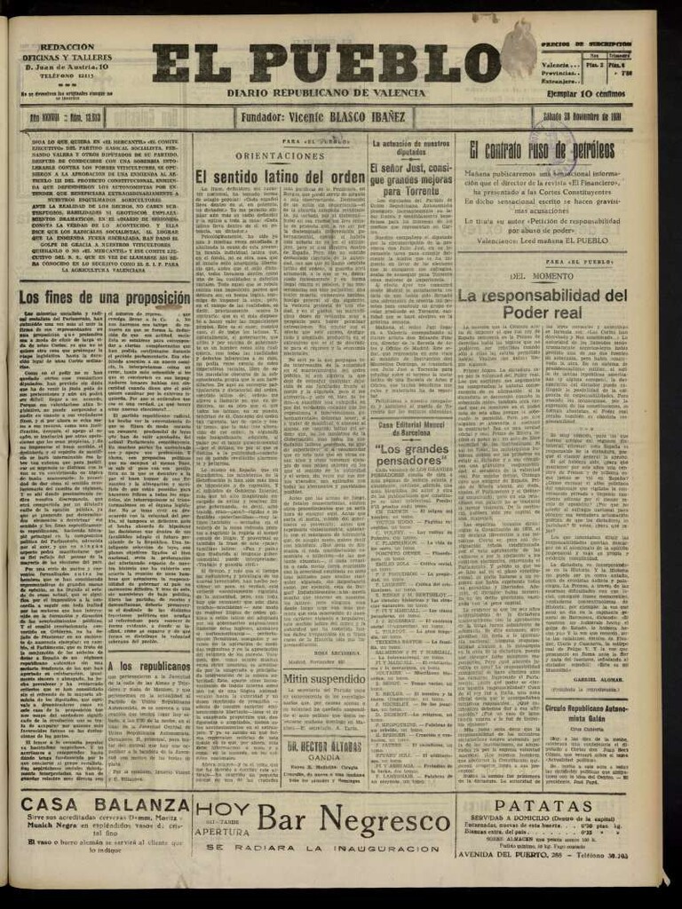 Miniatura de El Pueblo : Diario republicano de Valencia del 28 de noviembre de 1931, nº 13.613