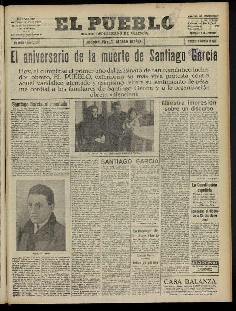 Miniatura de El Pueblo : Diario republicano de Valencia del 9 de diciembre de 1931, nº13.622