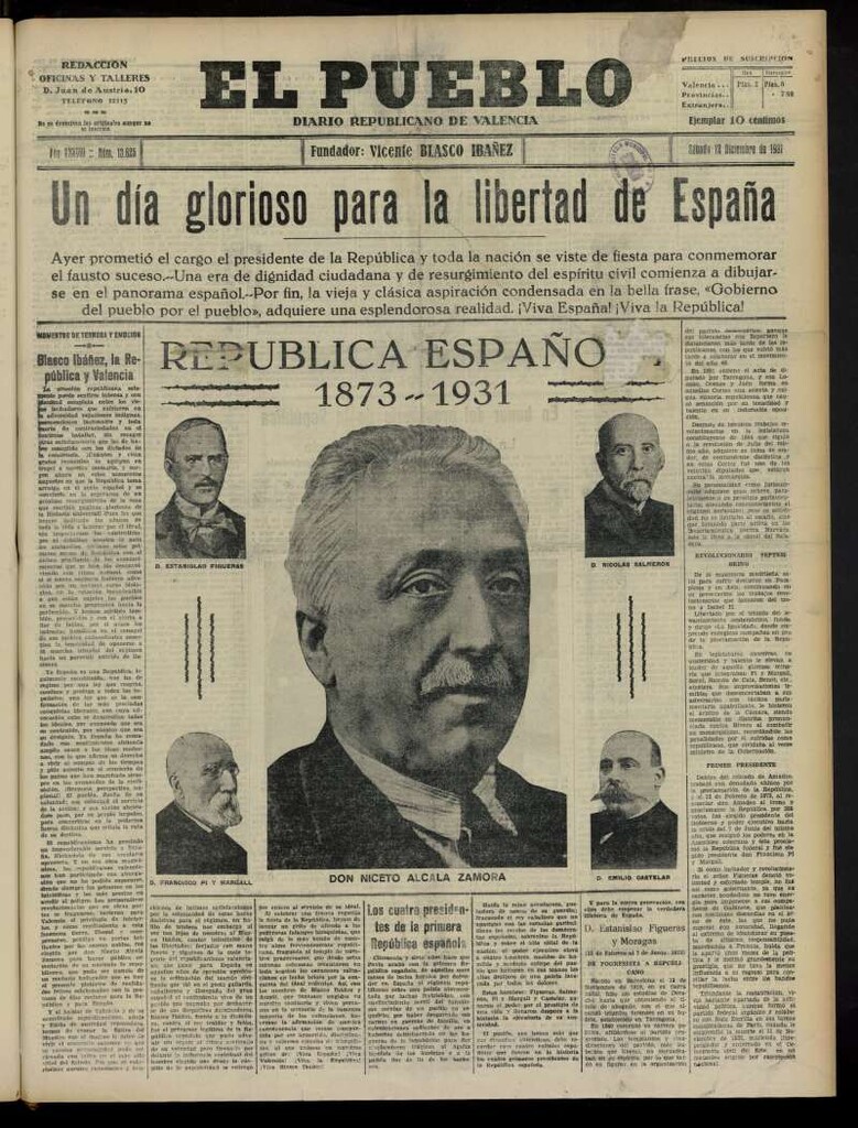 Miniatura de El Pueblo : Diario republicano de Valencia del 12 de diciembre de 1931, nº13.62