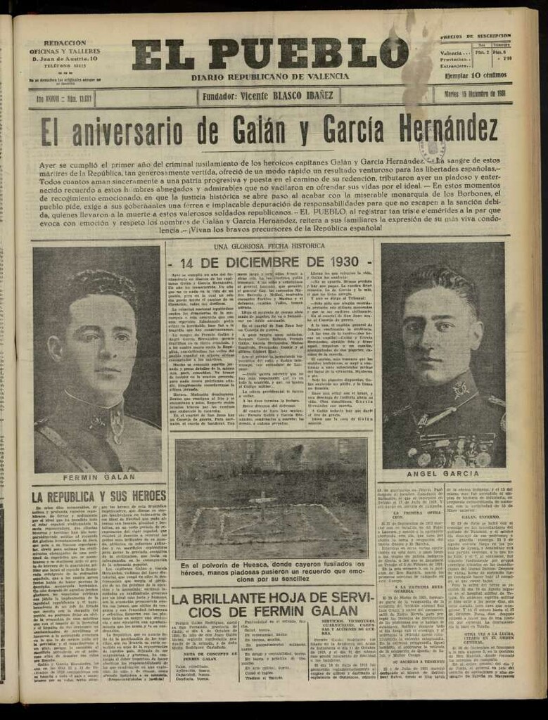 Miniatura de El Pueblo : Diario republicano de Valencia del 15 de diciembre de 1931, nº13.627
