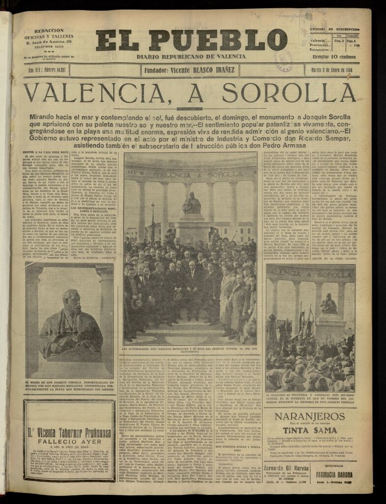 Miniatura de El Pueblo : Diario republicano de Valencia del 2 de enero de 1934, nº 14.267