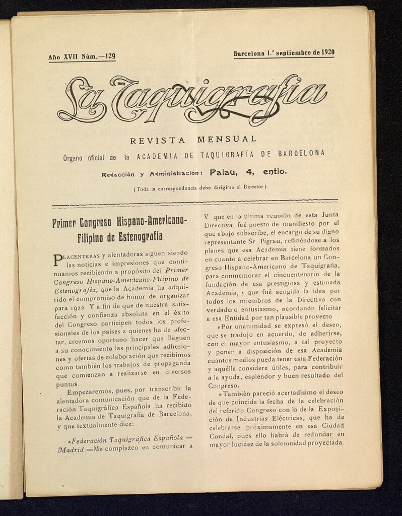 Miniatura de La Taquigrafía. Septiembre de 1920, nº 129