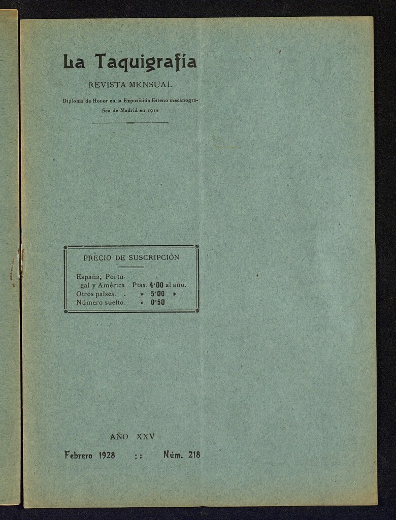 Miniatura de La Taquigrafía. Febrero de 1928, nº 218