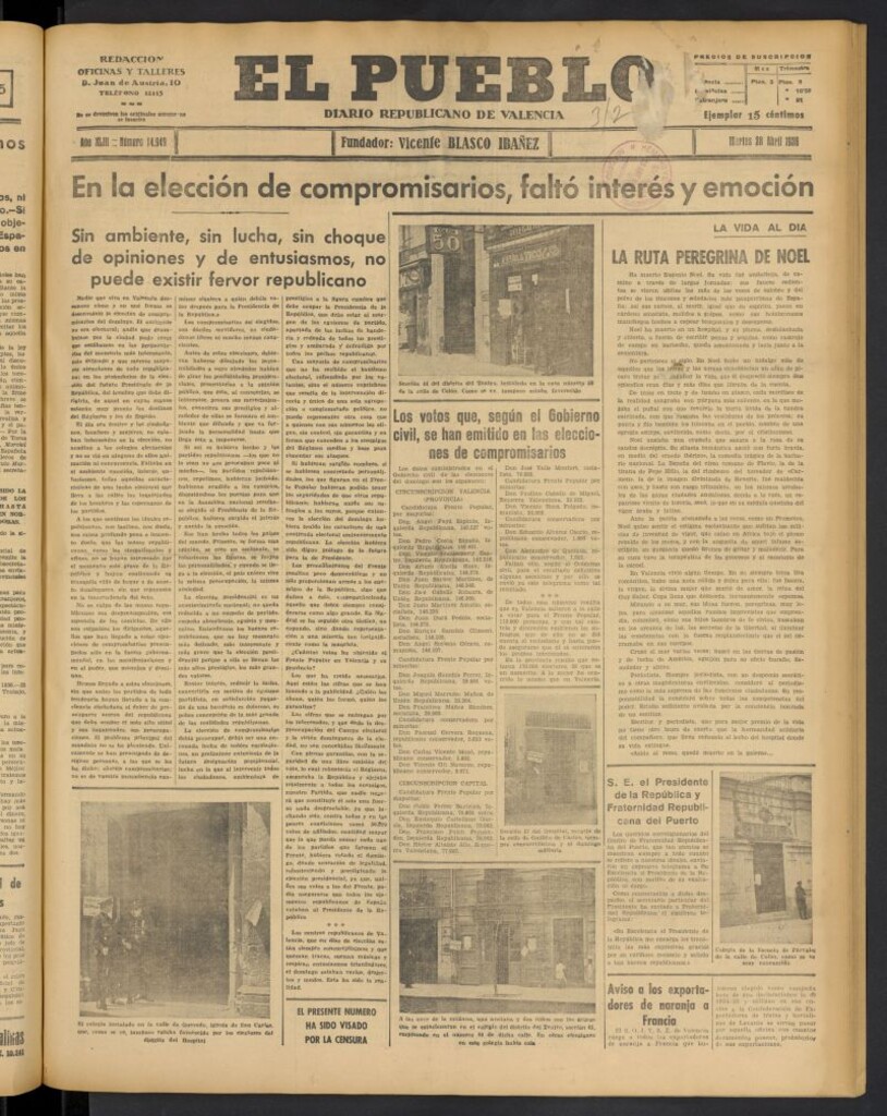 Miniatura de El Pueblo : Diario republicano de Valencia del 28 de abril de 1936, nº 14.949