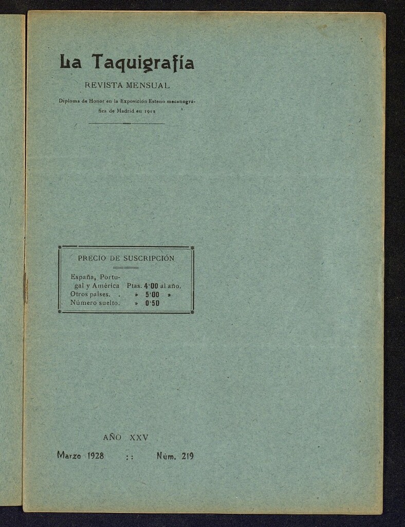 Miniatura de La Taquigrafía. Marzo de 1928, nº 219