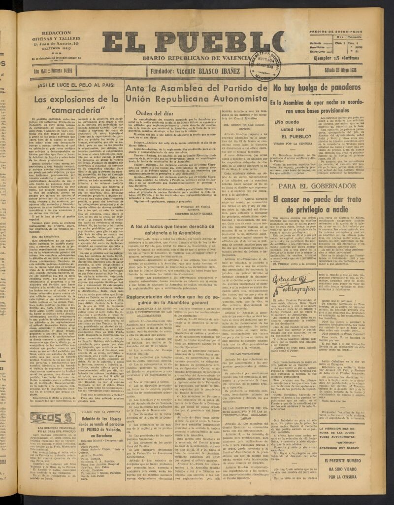Miniatura de El Pueblo : Diario republicano de Valencia del 23 de mayo de 1936, nº 14.969