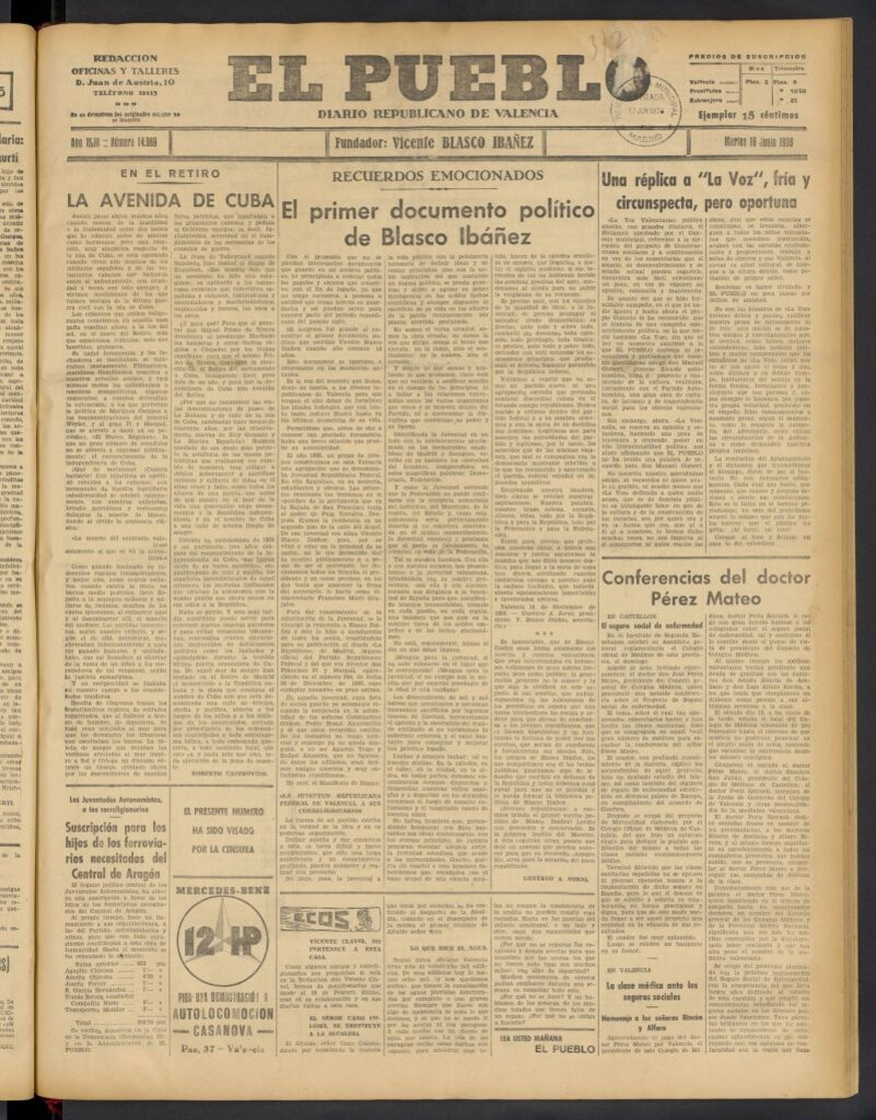 Miniatura de El Pueblo : Diario republicano de Valencia del 16 de junio de 1936, nº 14.989