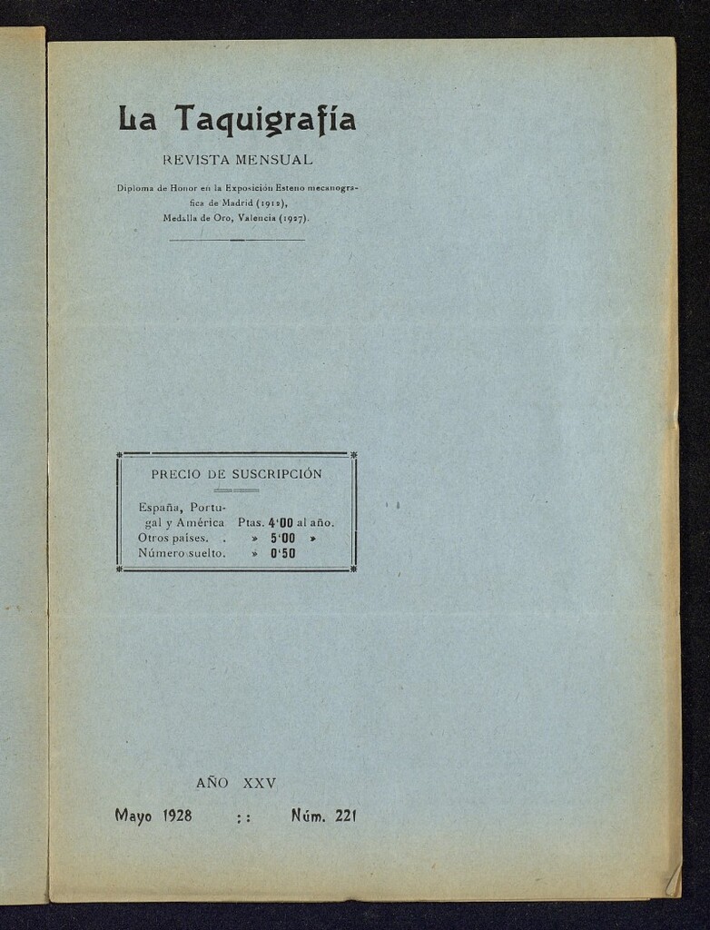 Miniatura de La Taquigrafía. Mayo de 1928, nº 221