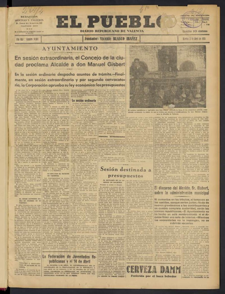 Miniatura de El Pueblo : Diario republicano de Valencia del 2 de abril de 1935, nº 14.645