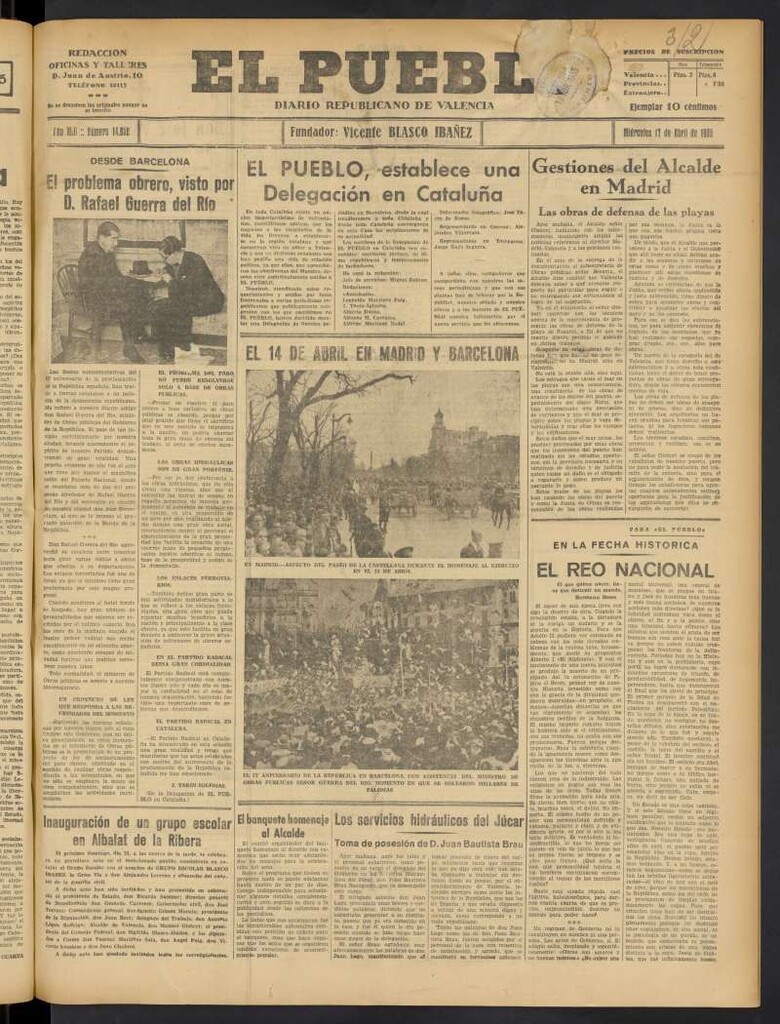 Miniatura de El Pueblo : Diario republicano de Valencia del 17 de abril de 1935, nº 14.658