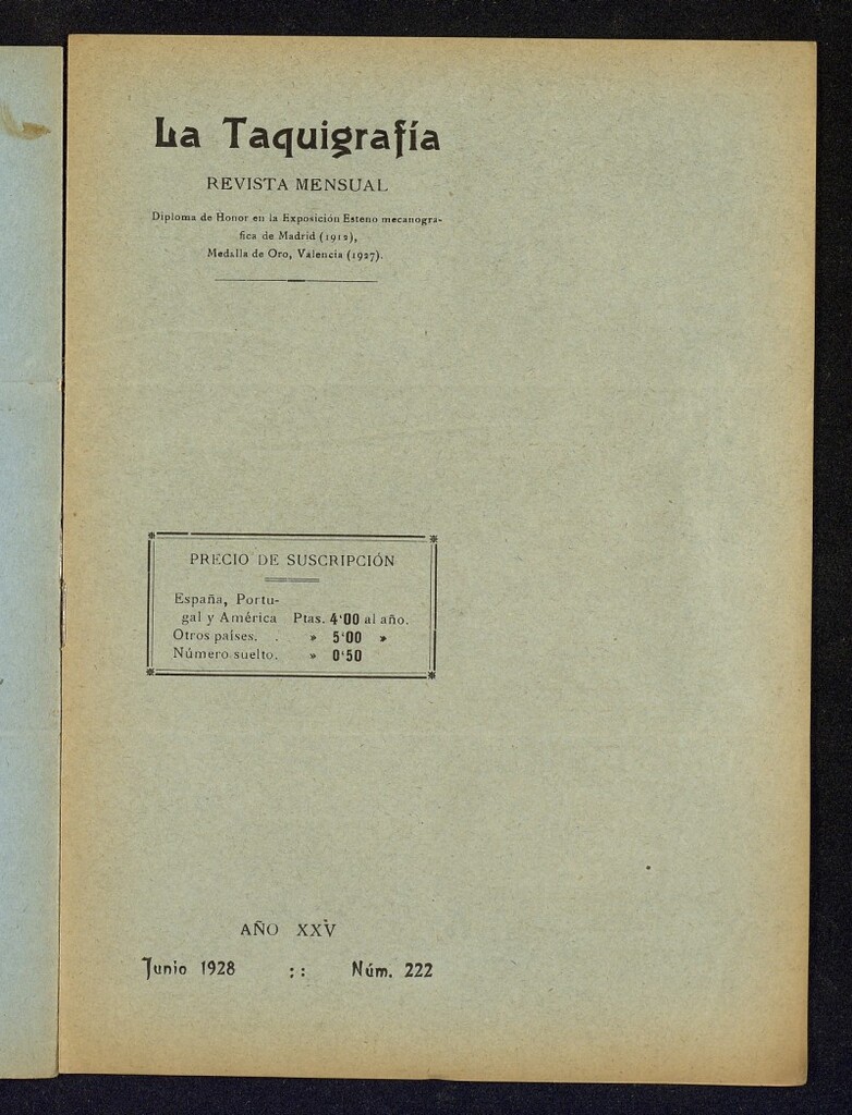 Miniatura de La Taquigrafía. Junio de 1928, nº 222