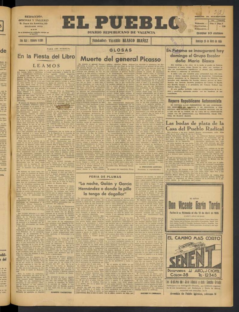 Miniatura de El Pueblo : Diario republicano de Valencia del 28 de abril de 1935, nº 14.668