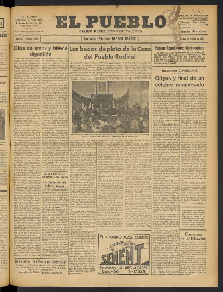 Miniatura de El Pueblo : Diario republicano de Valencia del 30 de abril de 1935, nº 14.669