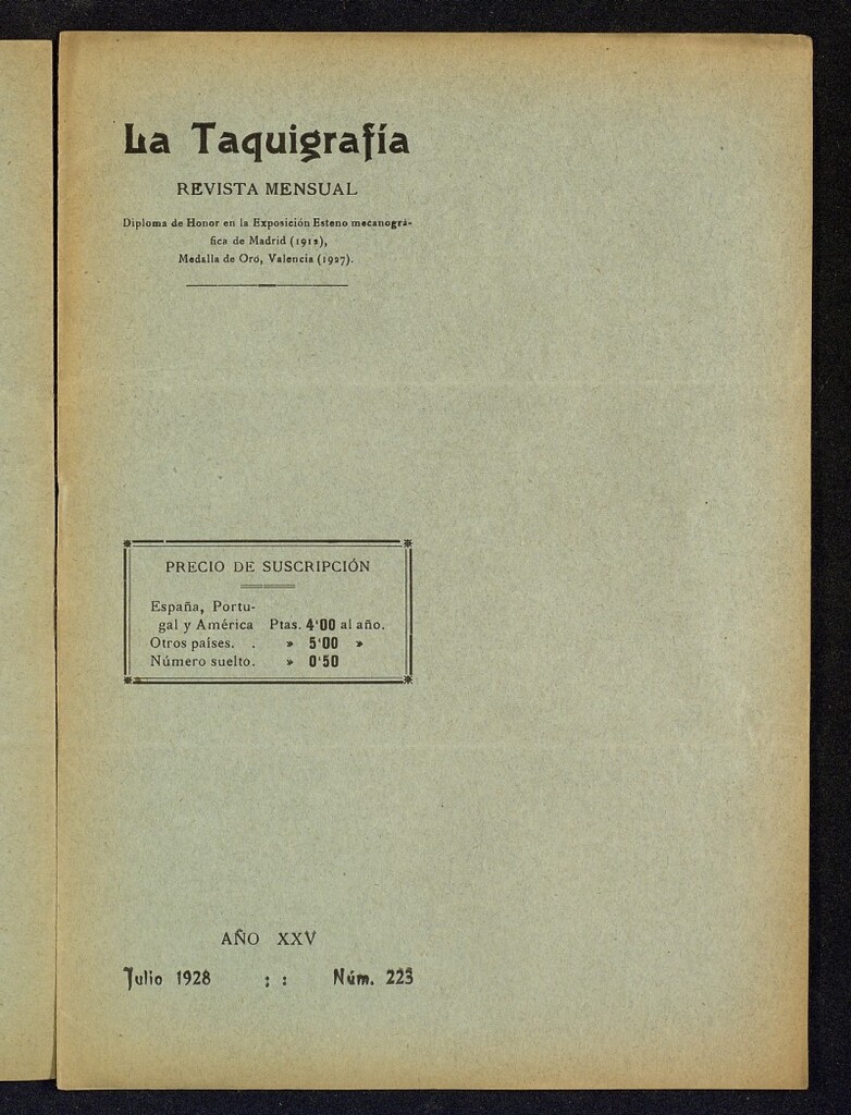 Miniatura de La Taquigrafía. Julio de 1928, nº 223