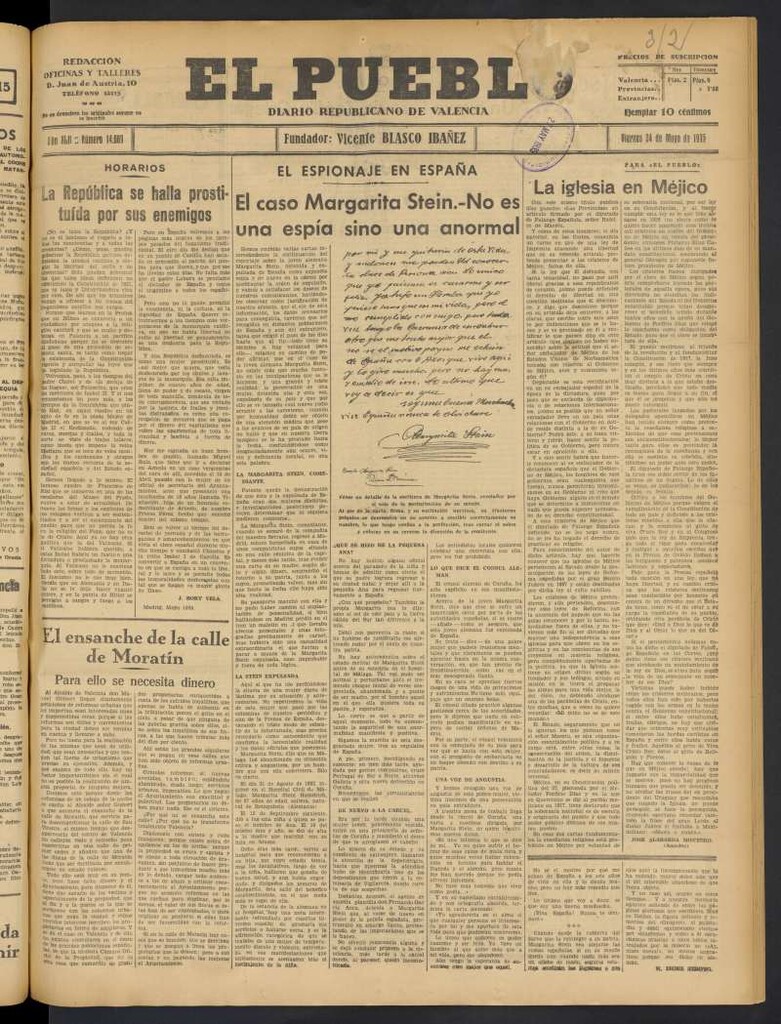 Miniatura de El Pueblo : Diario republicano de Valencia del 24 de mayo de 1935, nº 14.689