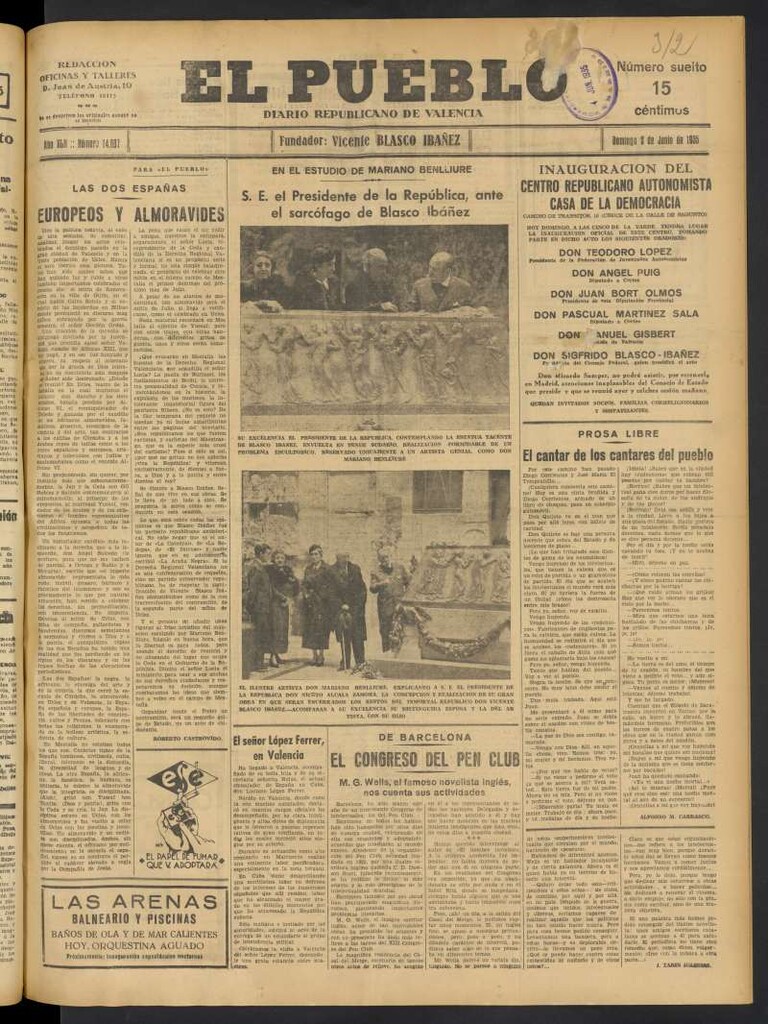 Miniatura de El Pueblo : Diario republicano de Valencia del 2 de junio de 1935, nº 14.697