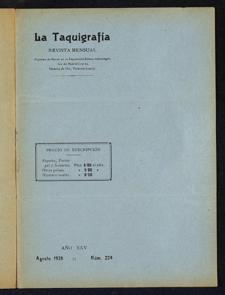 Miniatura de La Taquigrafía. Agosto de 1928, nº 224