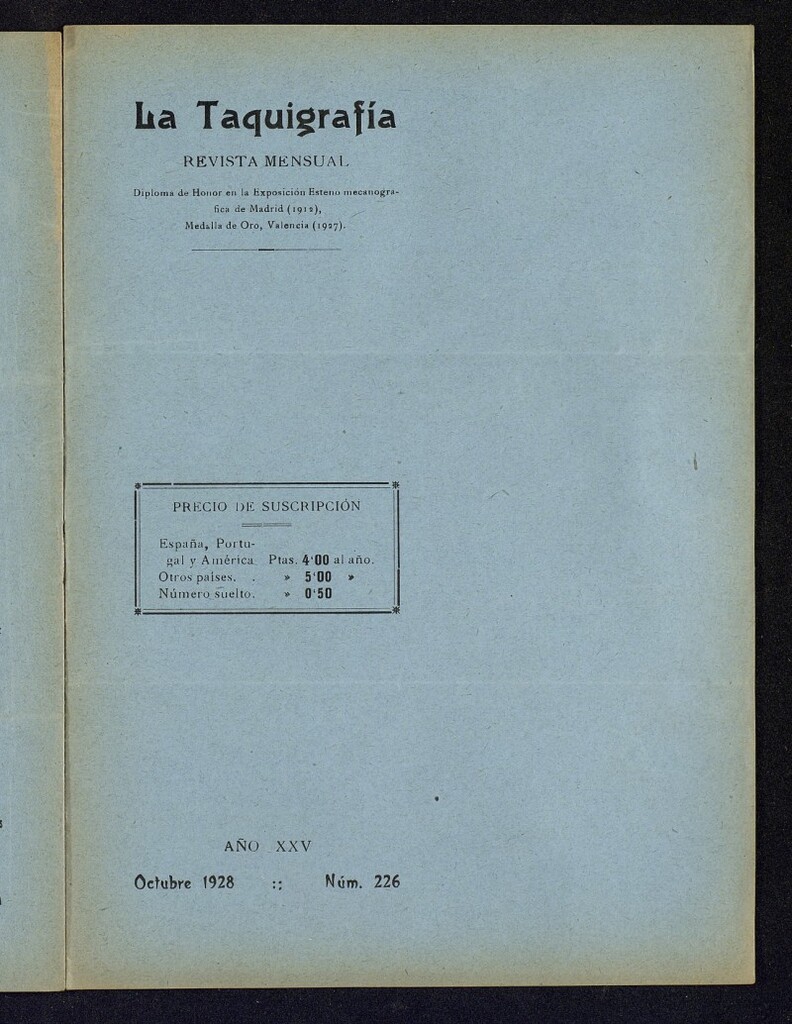 Miniatura de La Taquigrafía. Octubre de 1928, nº 226