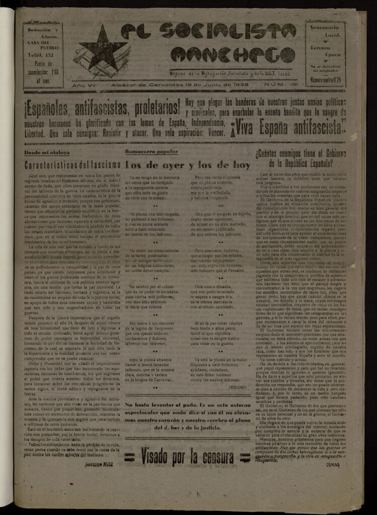 Miniatura de El socialista manchego : órgano de la Agrupación Socialista y de la U.G.T. local