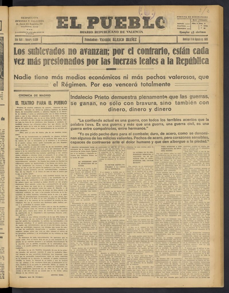 Miniatura de El Pueblo : Diario republicano de Valencia del 9 de agosto de 1936, nº 15.029