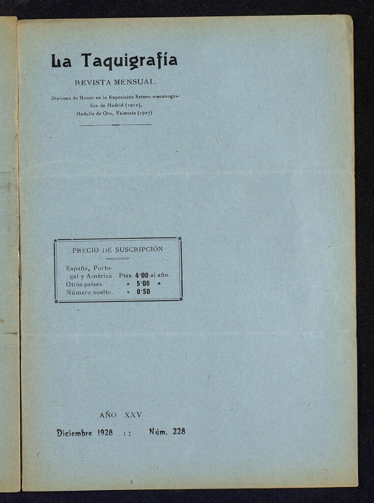 Miniatura de La Taquigrafía. Diciembre de 1928, nº 228