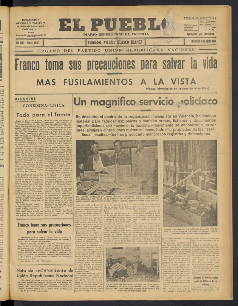 Miniatura de El Pueblo : Diario republicano de Valencia del 19 de agosto de 1936, nº 15.037