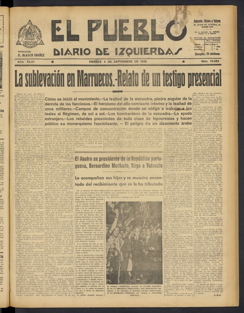 Miniatura de El Pueblo : Diario republicano de Valencia del 4 de septiembre de 1936, nº 15.052