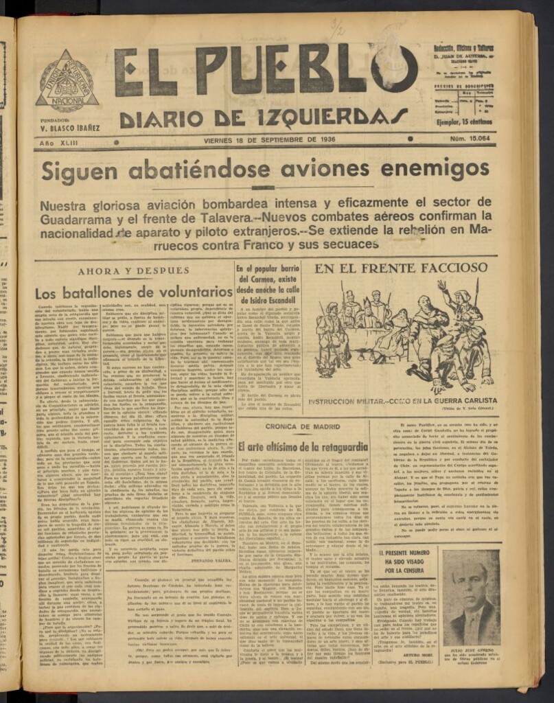 Miniatura de El Pueblo : Diario republicano de Valencia del 18 de septiembre de 1936, nº 15.064