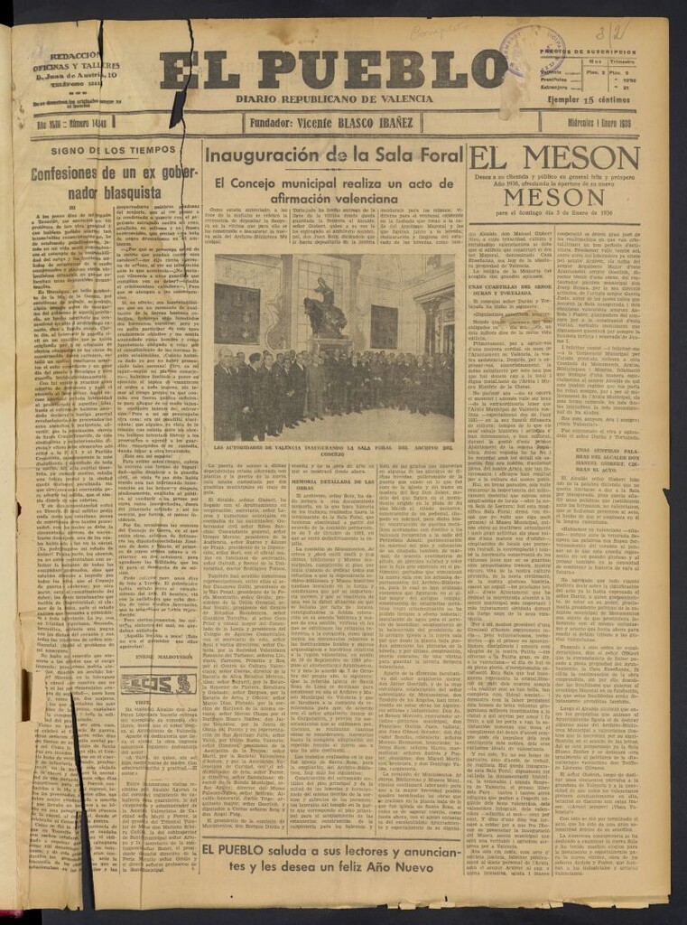 Miniatura de El Pueblo : Diario republicano de Valencia del 1 de enero de 1936, nº 14.848