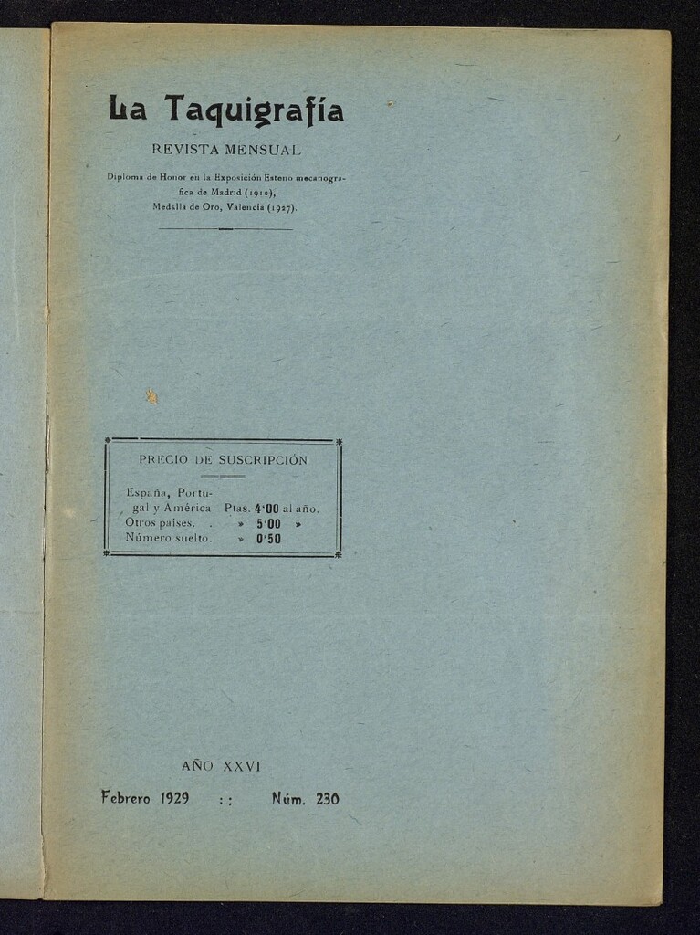 Miniatura de La Taquigrafía. Febrero de 1929, nº 230