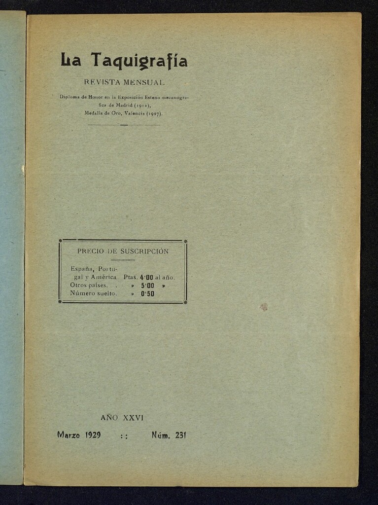 Miniatura de La Taquigrafía. Marzo de 1929, nº 231