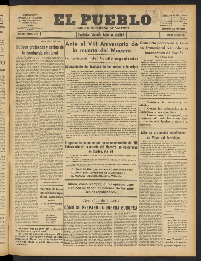 Miniatura de El Pueblo : Diario republicano de Valencia del 26 de enero de 1936, nº 14.870