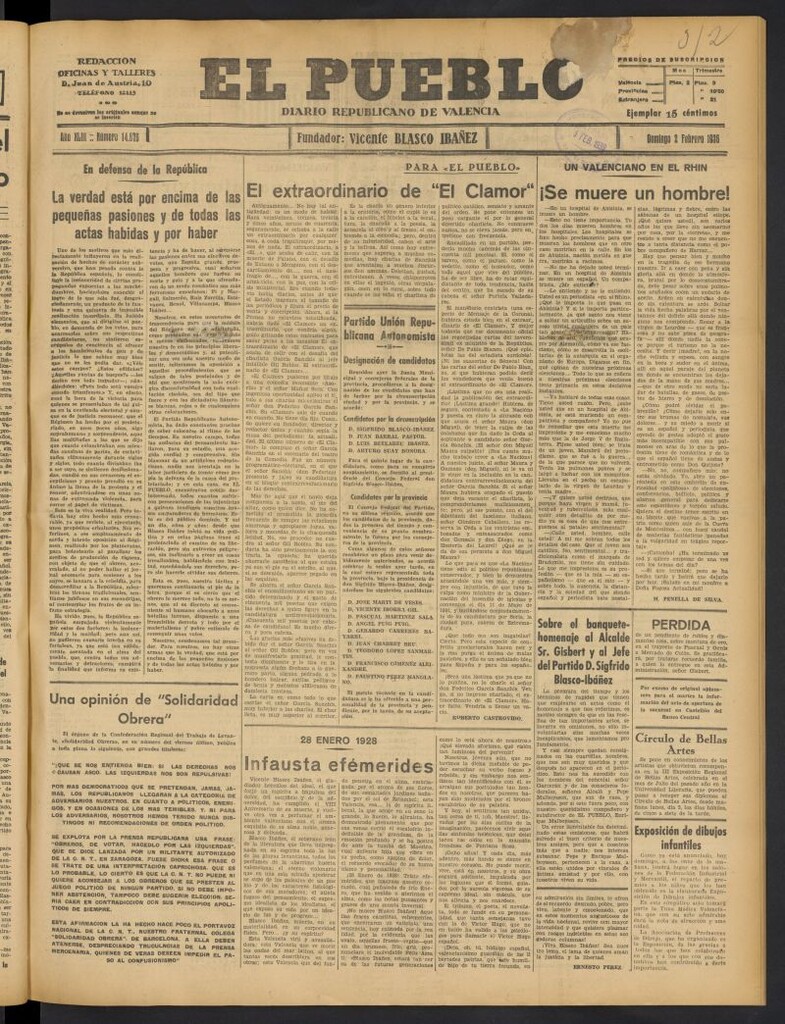 Miniatura de El Pueblo : Diario republicano de Valencia del 2 de febrero de 1936, nº 14.876